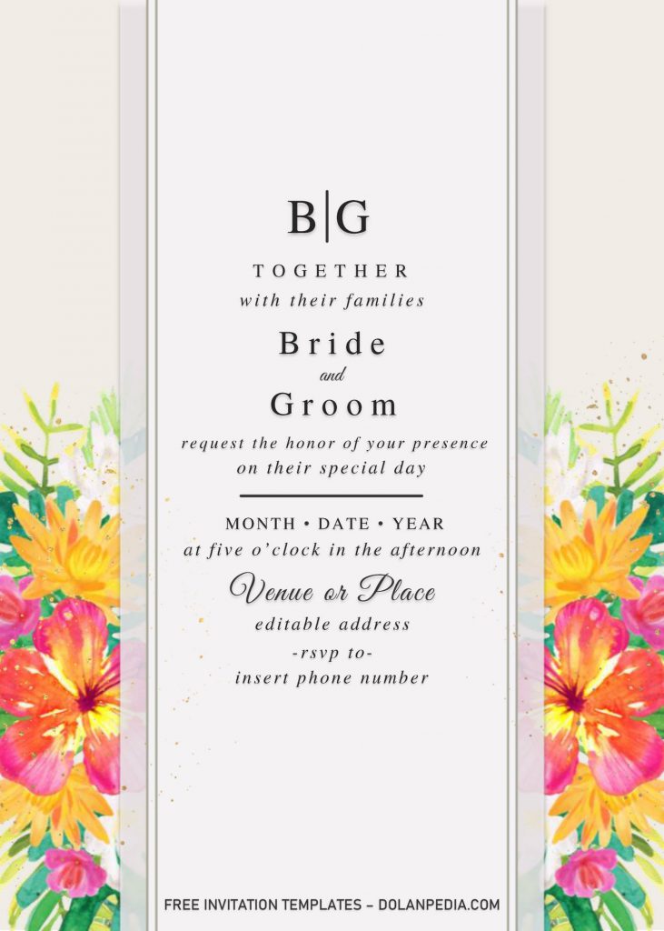 Summer Garden Wedding Invitation Templates - Editable With MS Word and has Tropical flowers