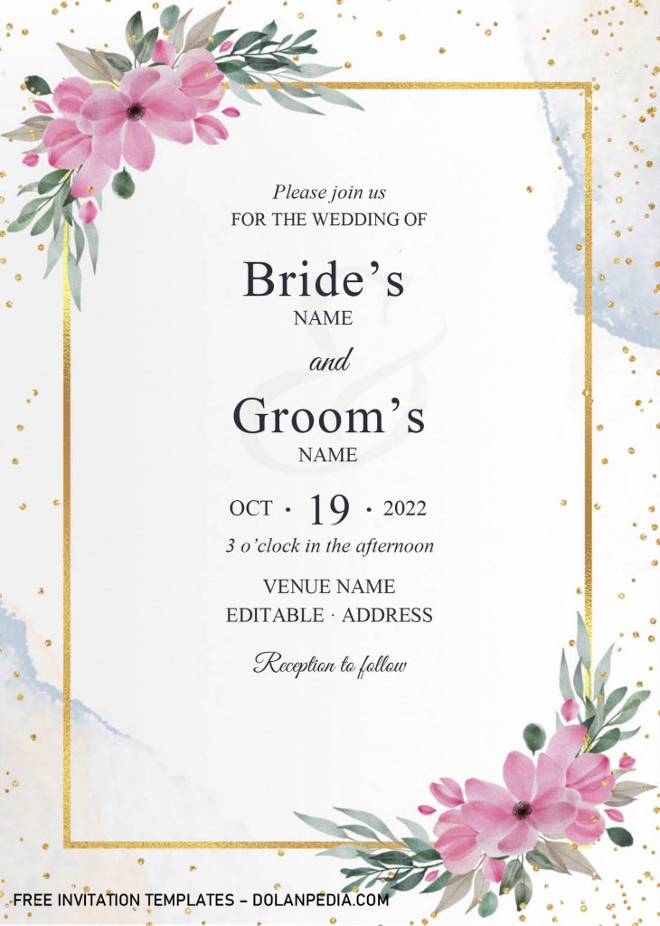 Golden Frame Wedding Invitation Templates - Editable With Microsoft Word and has rustic background