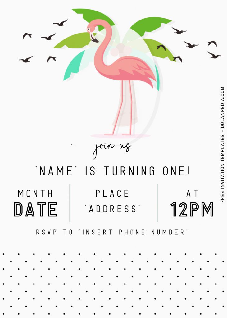 Flamingo Birthday Invitation Templates - Editable With Microsoft Word and has portrait orientation and banana tree