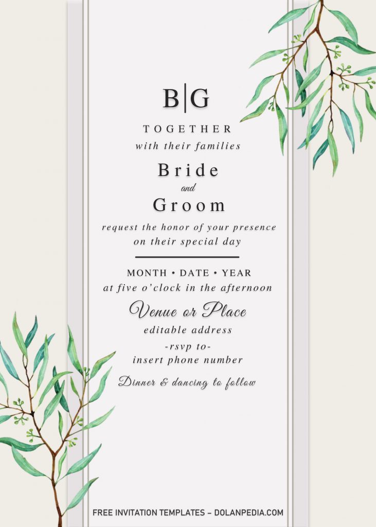Summer Garden Wedding Invitation Templates - Editable With MS Word and has portrait design and white stripes