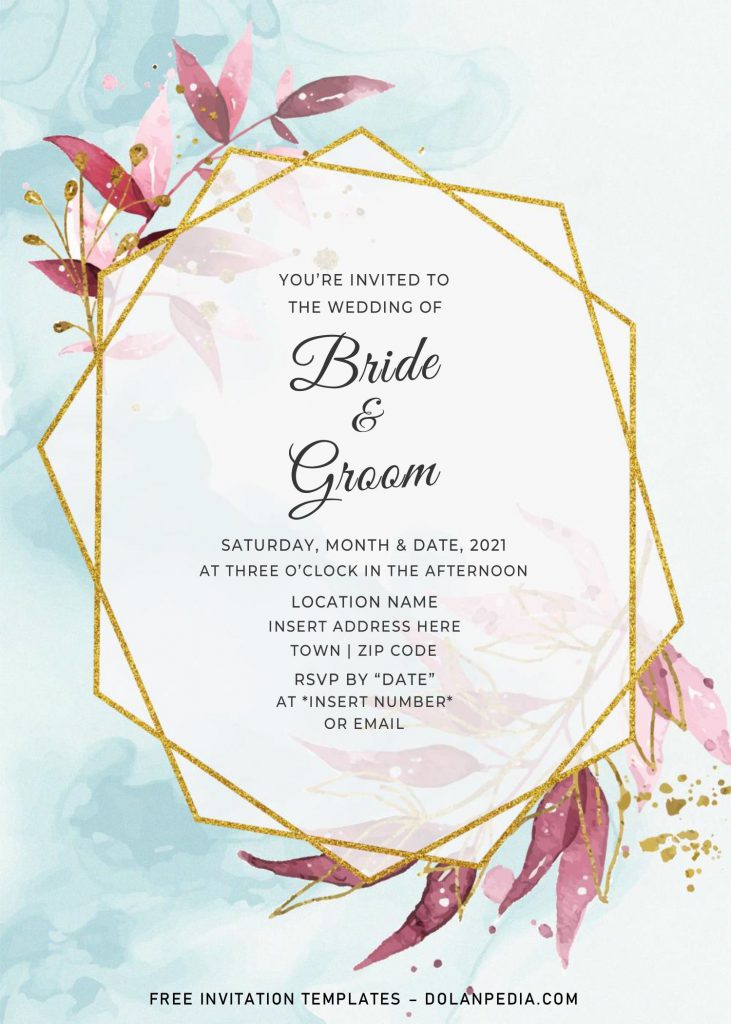 Free Gold Boho Wedding Invitation Templates For Word and has blue and green combination background 