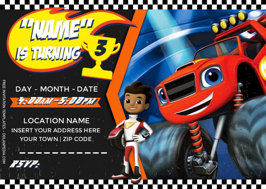 Free Blaze And The Monster Machines Birthday Invitation Templates For Word and has AJ and Blaze
