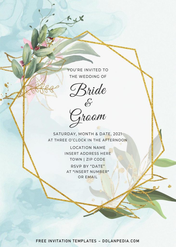 Free Gold Boho Wedding Invitation Templates For Word and has elegant vintage script typography