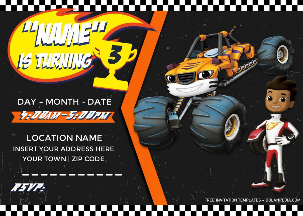 Free Blaze And The Monster Machines Birthday Invitation Templates For Word and has race track background