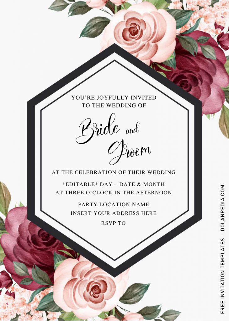 Free Burgundy Floral Wedding Invitation Templates For Word and has 