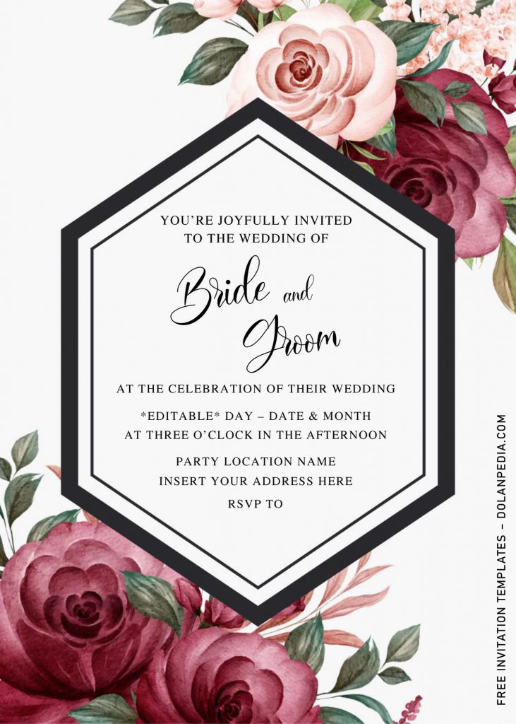 Free Burgundy Floral Wedding Invitation Templates For Word and has watercolor burgundy roses