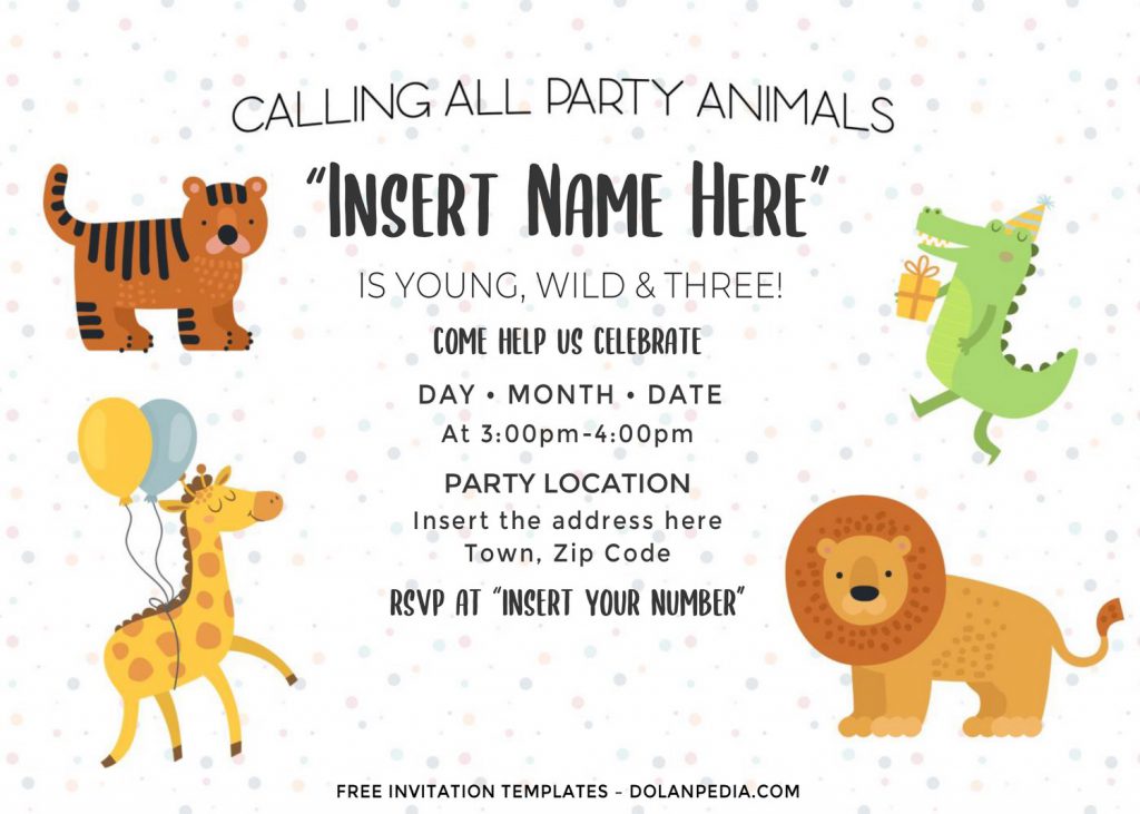 Free Cute Party Animals Birthday Invitation Templates For Word and has cute watercolor giraffe holding balloons