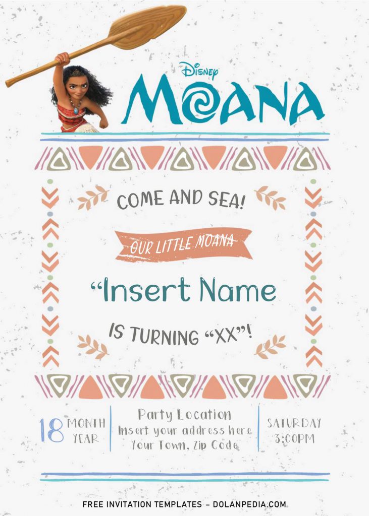 Free Moana Birthday Invitation Templates For Word and has adorable text