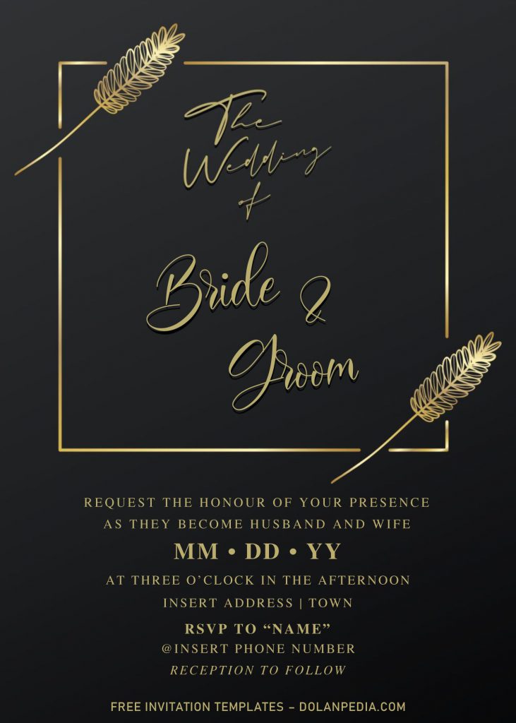 Free Elegant Black And Gold Wedding Invitation Templates For Word and has black background