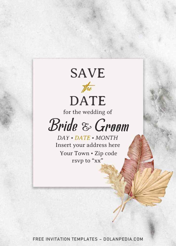 Free Bohemian Wedding Invitation Templates For Word and has green leaves