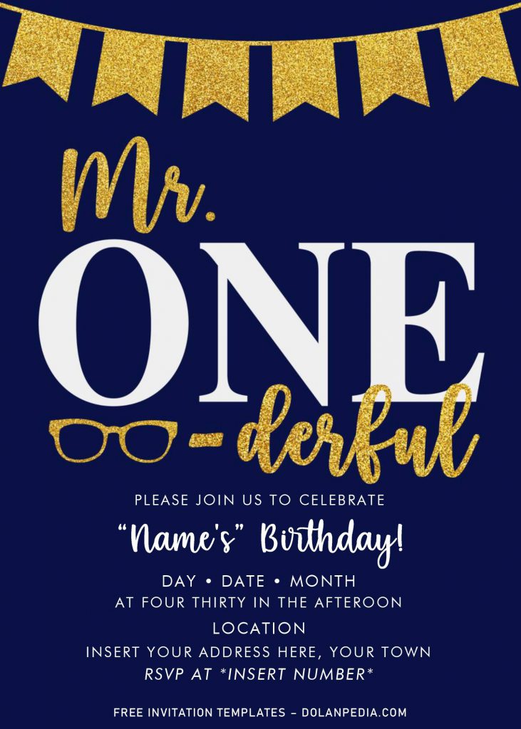 Free Mr. Onederful Birthday Party Invitation Templates For Word and has navy background and portrait design