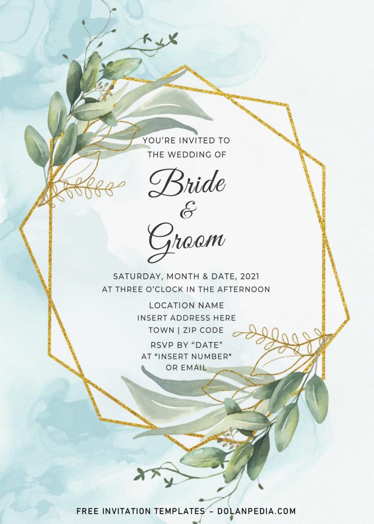 Free Gold Boho Wedding Invitation Templates For Word and has gold geometric pattern