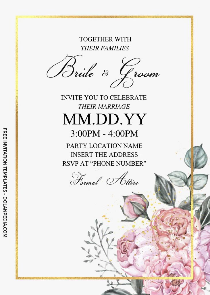 Free Dusty Rose Wedding Invitation Templates For Word and has vintage script fonts or typography