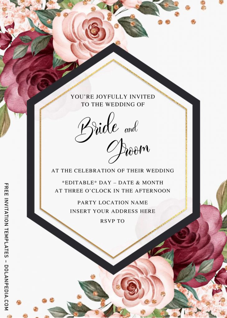 Free Burgundy Floral Wedding Invitation Templates For Word and has portrait orientation card design