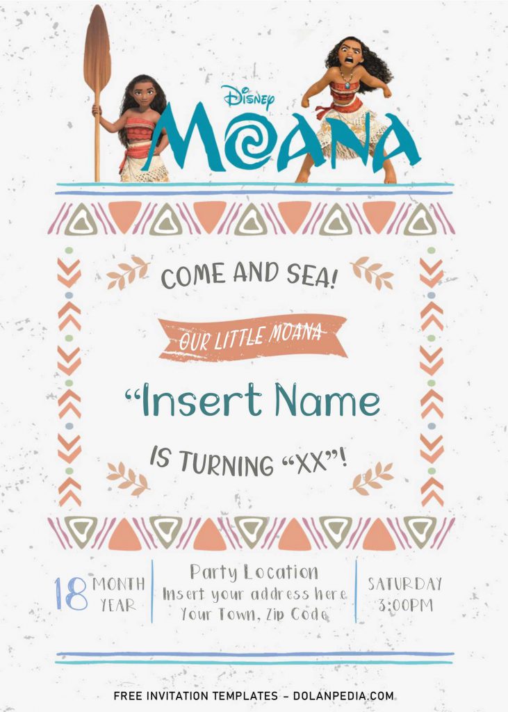 Free Moana Birthday Invitation Templates For Word and has Moana Holding Paddle And Shouting
