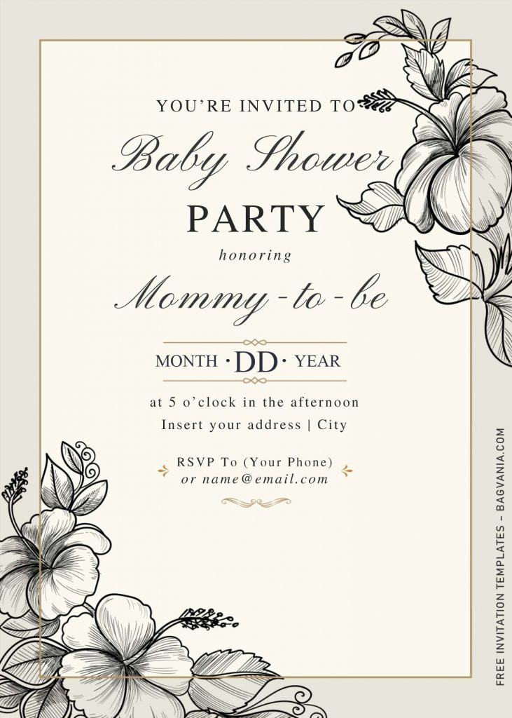 Free Hand Drawn Vintage Floral Wedding Invitation Templates For Word and has rustic theme and background