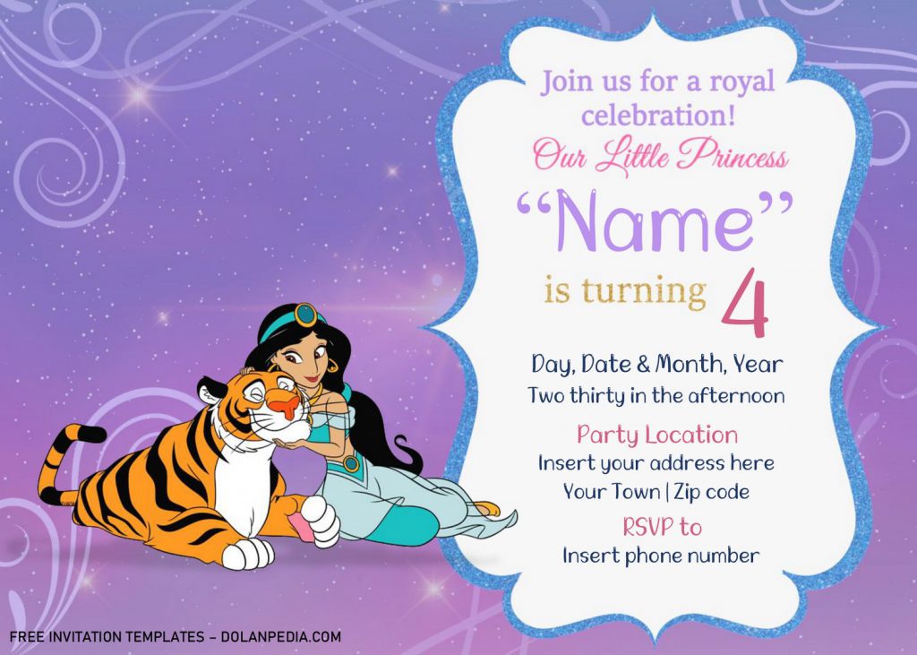 Free Aladdin Birthday Invitation Templates For Word and has Jasmine and Rajah