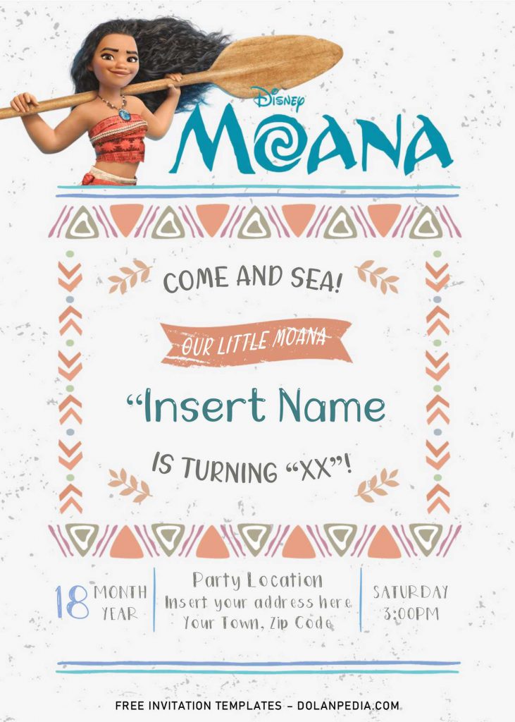 Free Moana Birthday Invitation Templates For Word and has Disney Moana's Logo