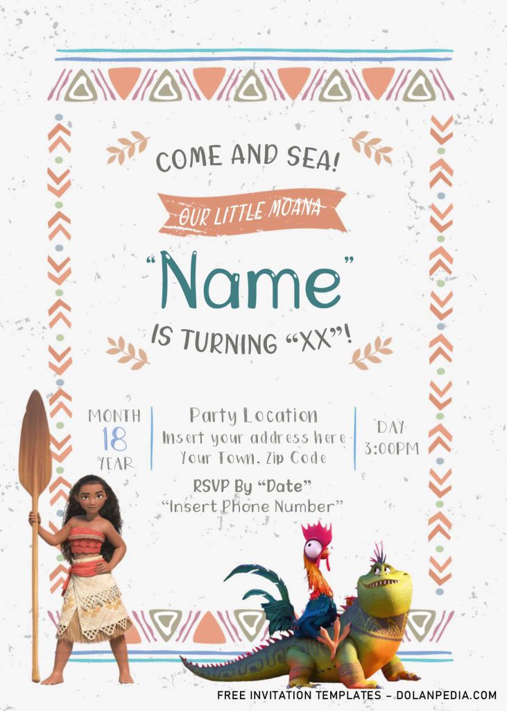 Free Moana Birthday Invitation Templates For Word and has white background and portrait design