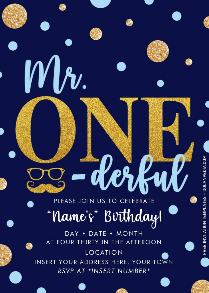 Free Mr. Onederful Birthday Party Invitation Templates For Word and has gold mustache