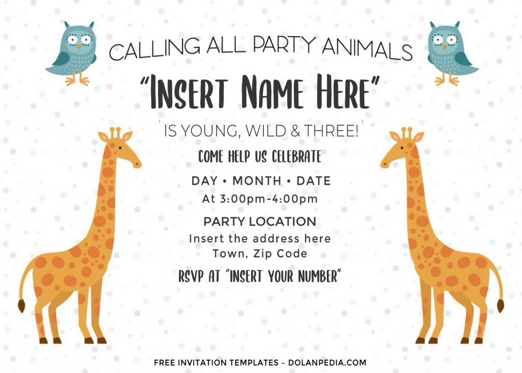 Free Cute Party Animals Birthday Invitation Templates For Word and has baby owls and solid white background