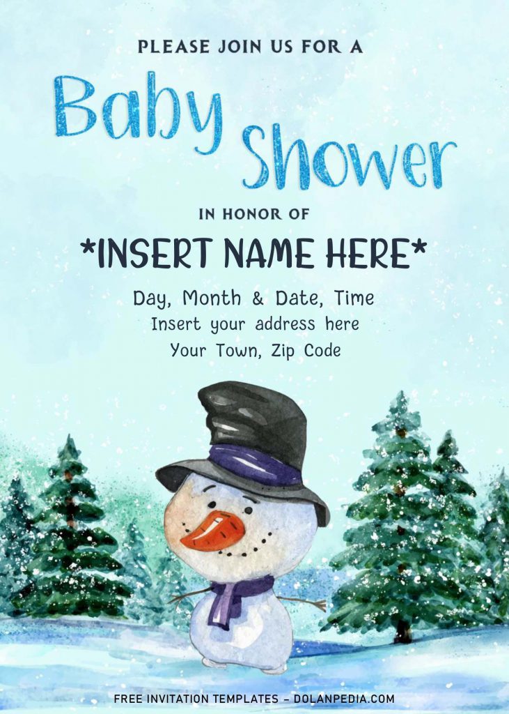Free Winter Baby Shower Invitation Templates For Word and has blue glitter baby shower wording