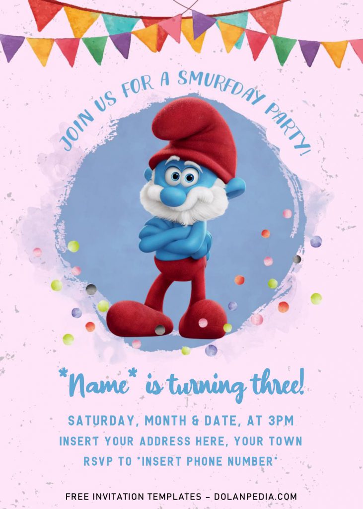 Free Smurf Birthday Invitation Templates For Word and has Watercolor Garland