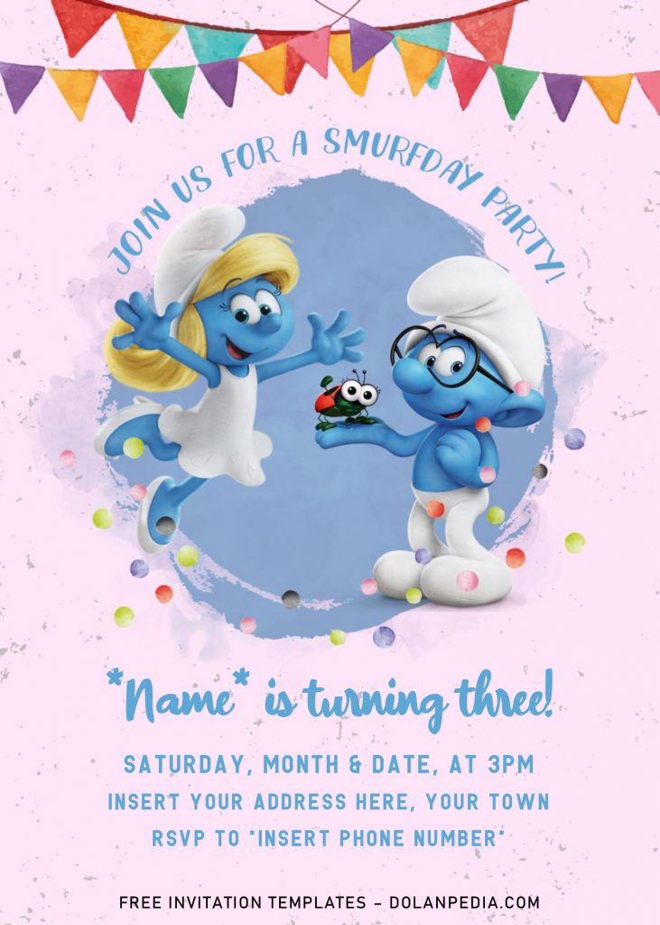 Free Smurf Birthday Invitation Templates For Word and has watercolor blue background
