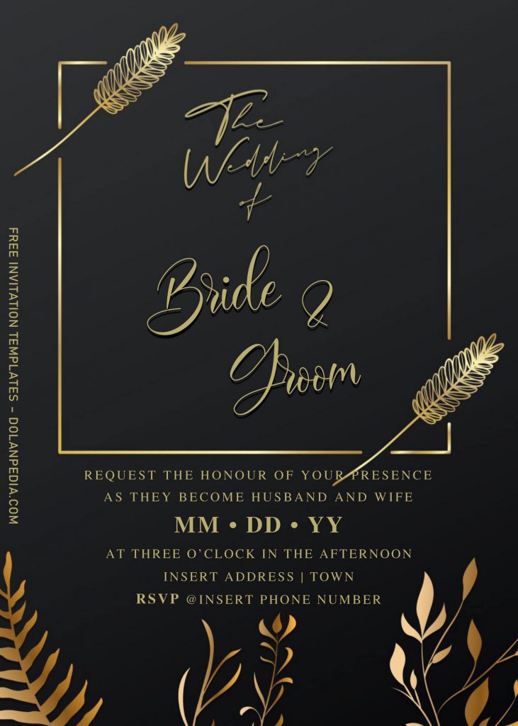 Free Elegant Black And Gold Wedding Invitation Templates For Word and has Square shaped text frame