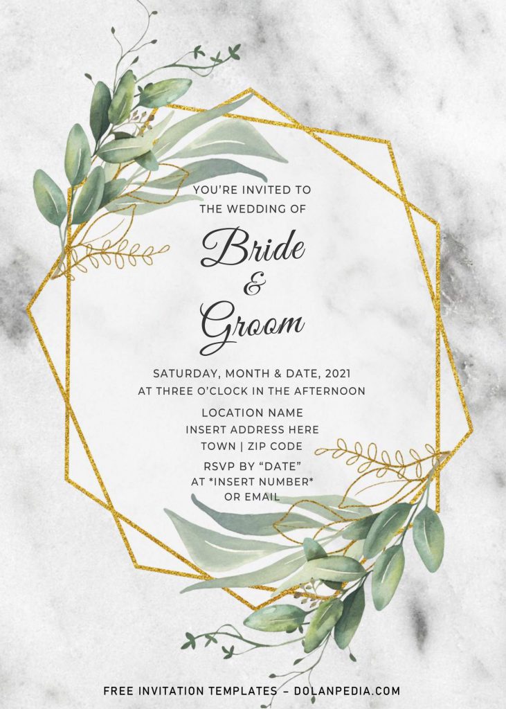 Free Gold Boho Wedding Invitation Templates For Word and has greenery leaves