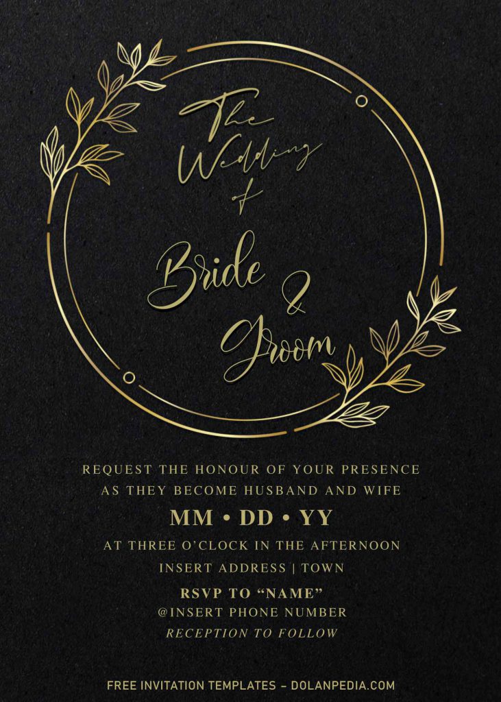 Free Elegant Black And Gold Wedding Invitation Templates For Word and has gold ellipse floral frame