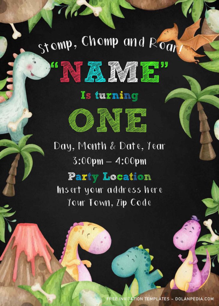Free Dinosaur Birthday Invitation Templates For Word and has Blackboard or chalkboard background