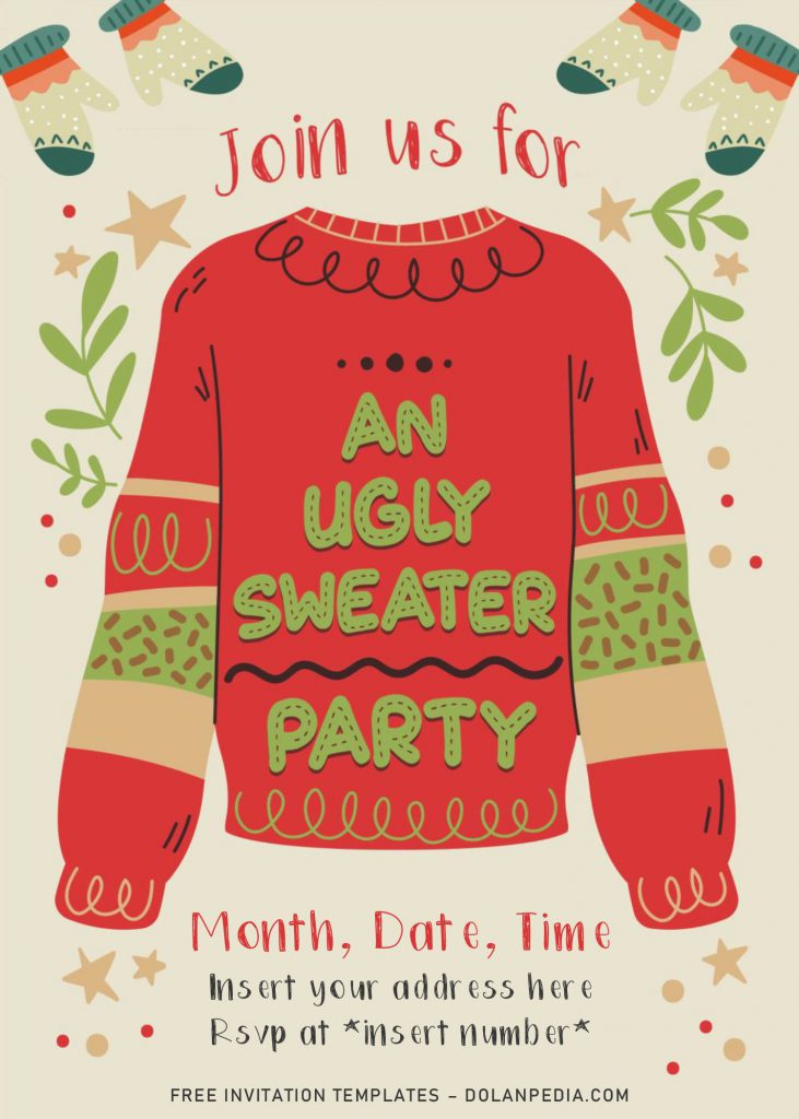 Free Christmas Ugly Sweater Drive By Birthday Party Invitation Templates For Word and has snow gloves
