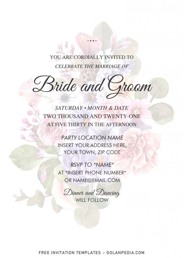 Free Vintage Floral Bouquet Wedding Invitation Templates For Word and has portrait orientation card design