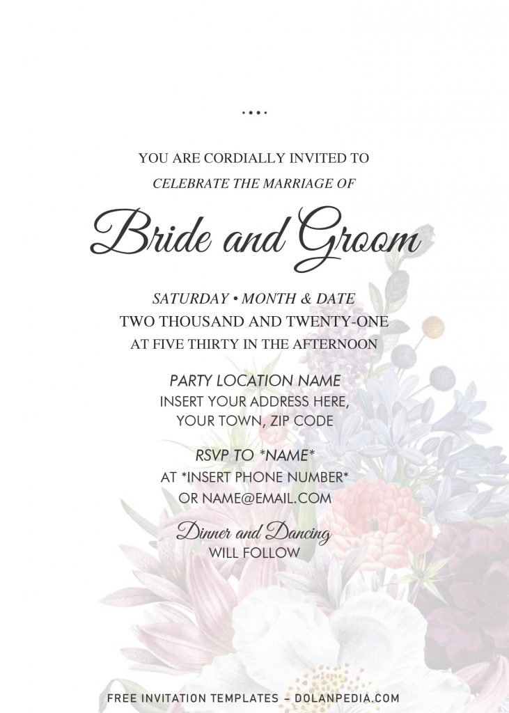 Free Vintage Floral Bouquet Wedding Invitation Templates For Word and has floral background
