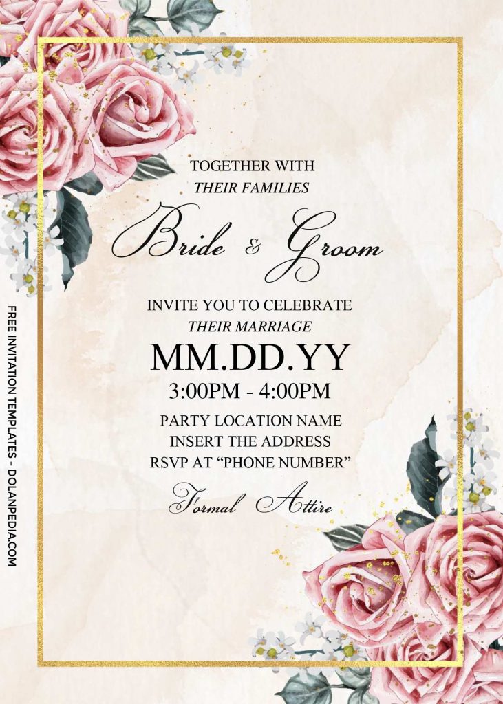 Free Dusty Rose Wedding Invitation Templates For Word and has vintage rustic background