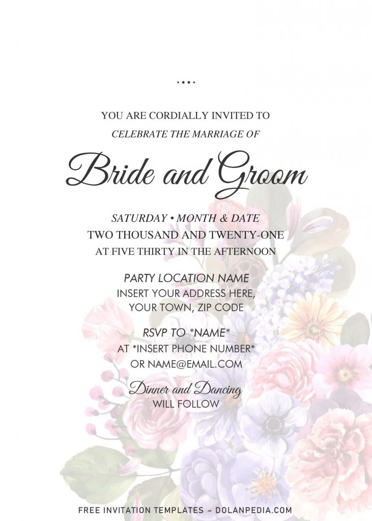 Free Vintage Floral Bouquet Wedding Invitation Templates For Word and has watercolor flower decorations