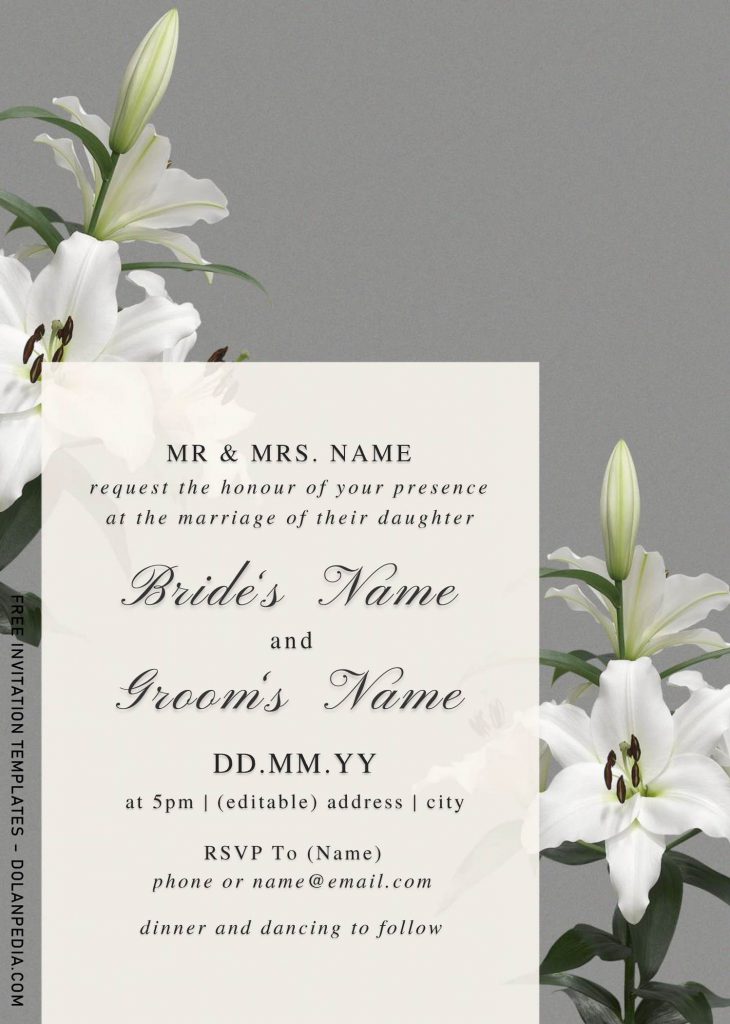 Free Watercolor Lily Wedding Invitation Templates For Word and white text box design