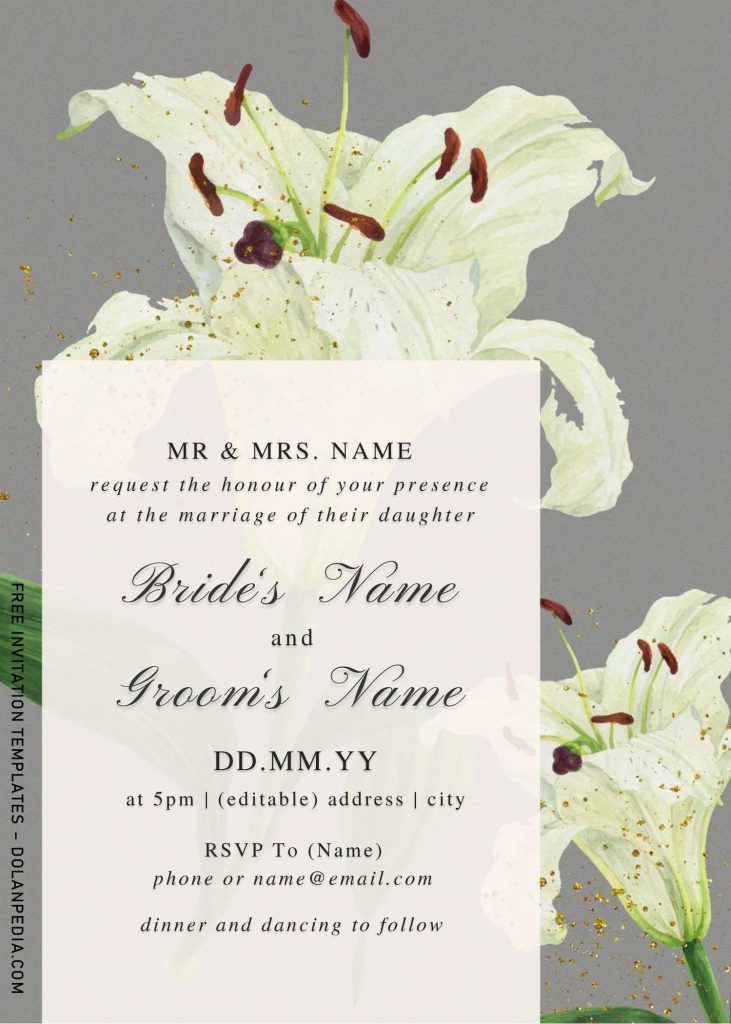 Free Watercolor Lily Wedding Invitation Templates For Word and watercolor white pinkish lily