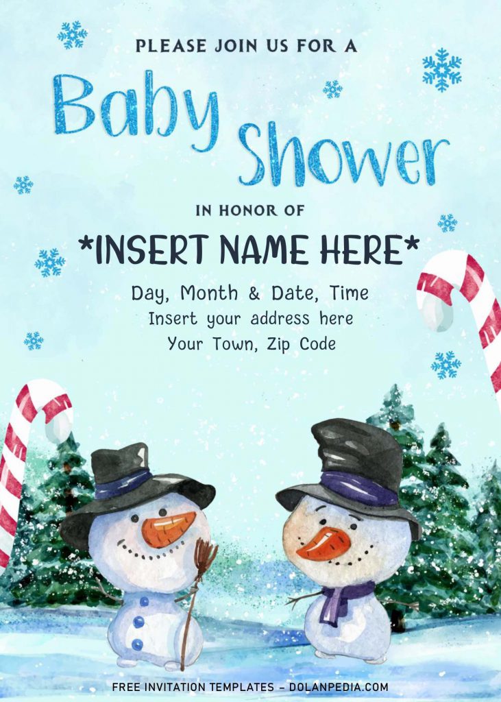 Free Winter Baby Shower Invitation Templates For Word and has blue glitter snowflakes
