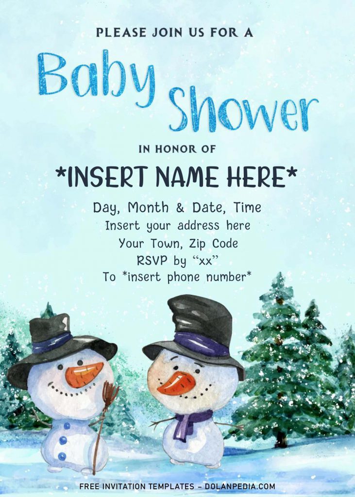Free Winter Baby Shower Invitation Templates For Word and has watercolor snowmen