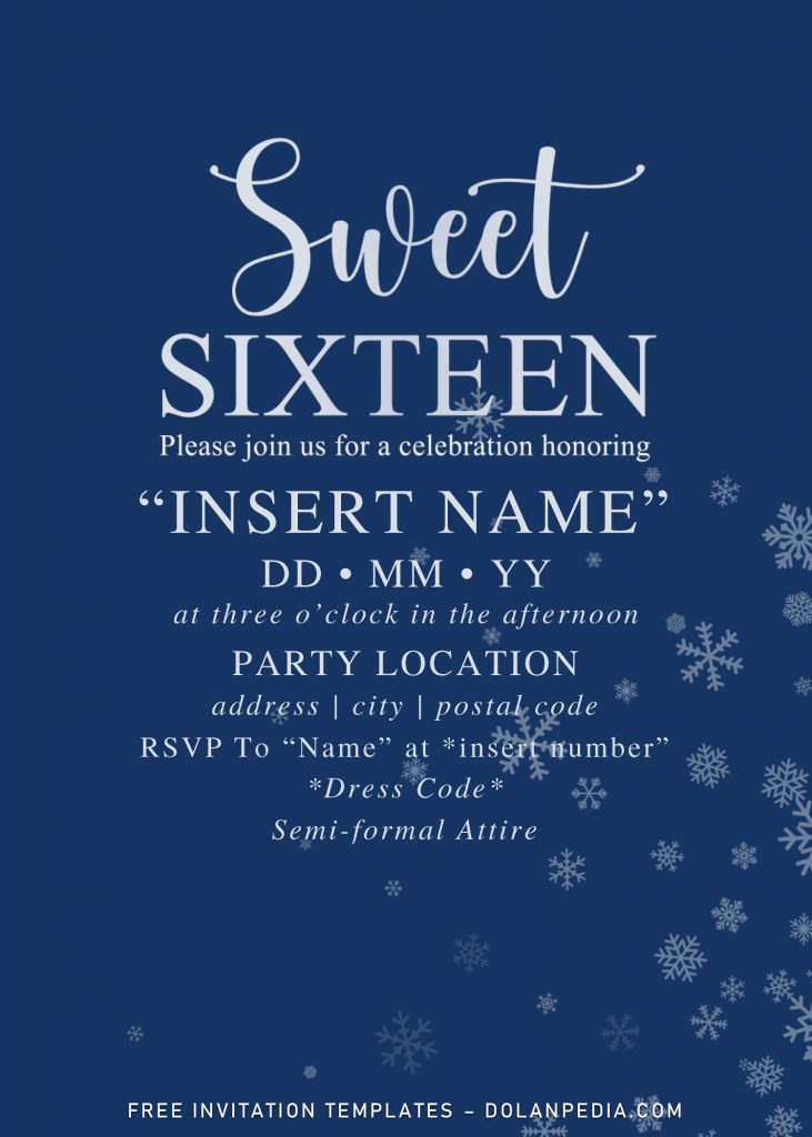 Free Winter Sweet Sixteen Birthday Invitation Templates For Word and has dark blue background