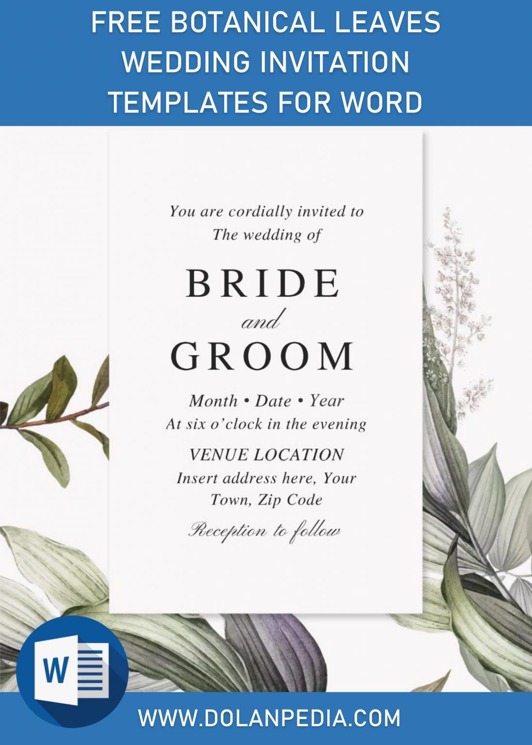 Free Botanical Leaves Wedding Invitation Templates For Word | Dolanpedia