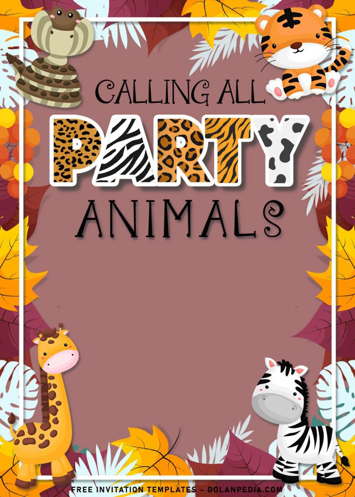 10+ Party Animals Birthday Invitation Templates For Your Birthday Party and has baby giraffe and snake