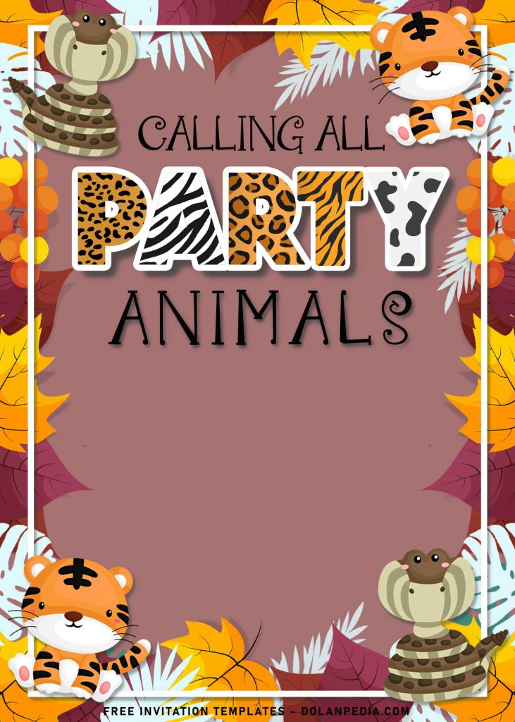 10+ Party Animals Birthday Invitation Templates For Your Birthday Party and has custom Party text with adorable animals' prints