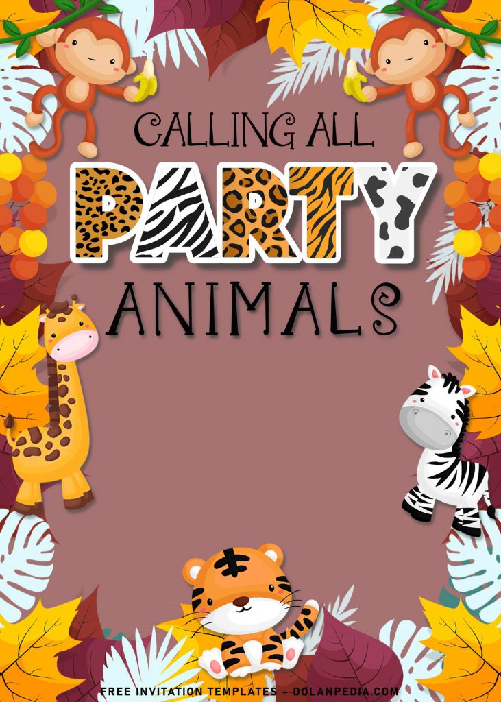 10+ Party Animals Birthday Invitation Templates For Your Birthday Party and has cute and adorable animals' prints