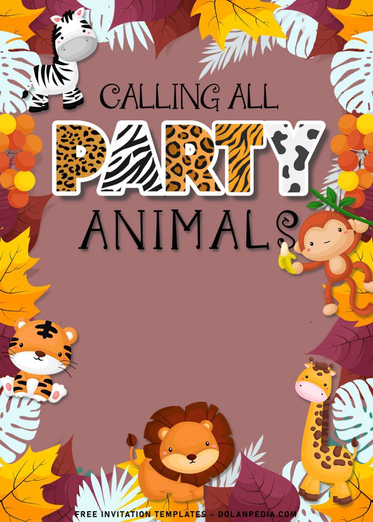 10+ Party Animals Birthday Invitation Templates For Your Birthday Party and has jungle inspired background