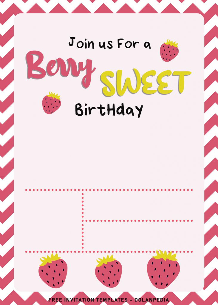 8+ Berry Sweet Birthday Invitation Templates and has pink strawberries
