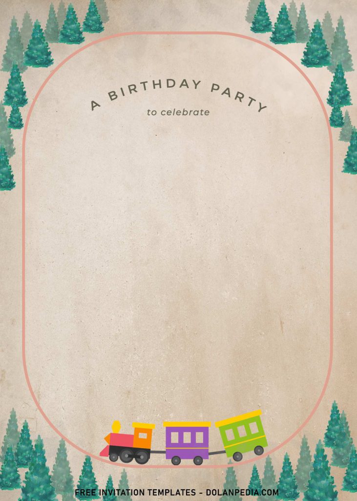 8+ Vintage Train Themed Birthday Invitation Templates and has evergreen and pine trees