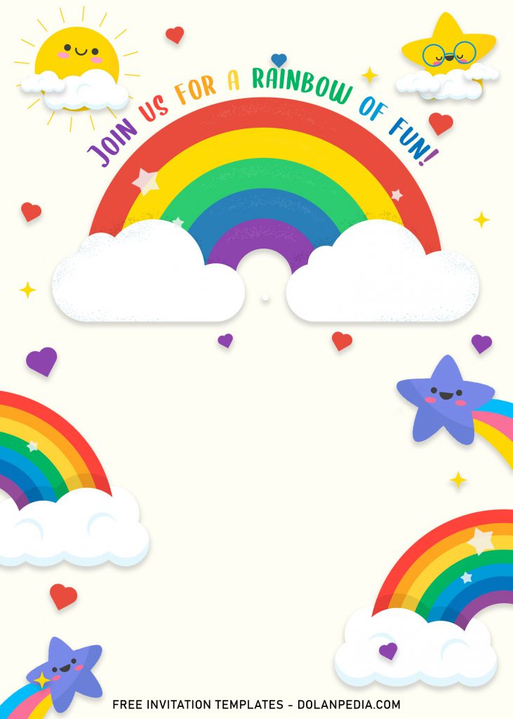 9+ Colorful Rainbow Birthday Party Invitation Templates and has fluffy clouds